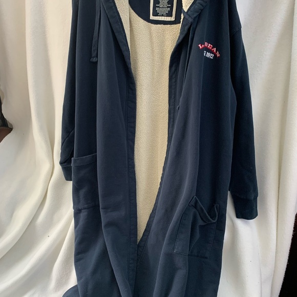 XL Vintage Navy Fleece Lined Hooded Robe. Comfy & Classic. Belt replaced w/ red - Picture 7 of 12